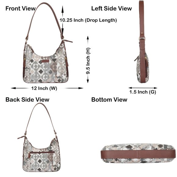 Abstract Pattern Tapestry Fabric Hobo Bag For Women | Shoulder Sling Bag - Picture 3 of 8